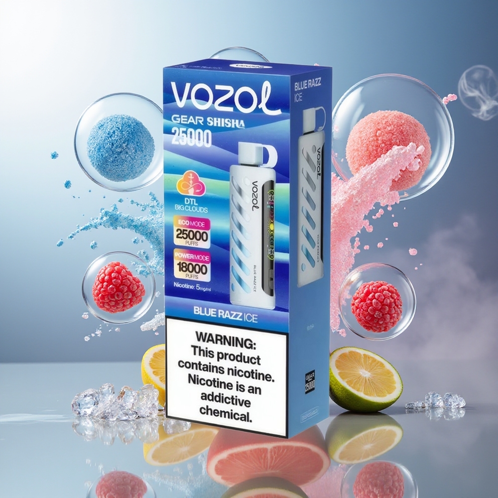 VOZOL Gear Shisha 25000 Puffs Dual Mesh Blå Hindbær Is Engros Danmark