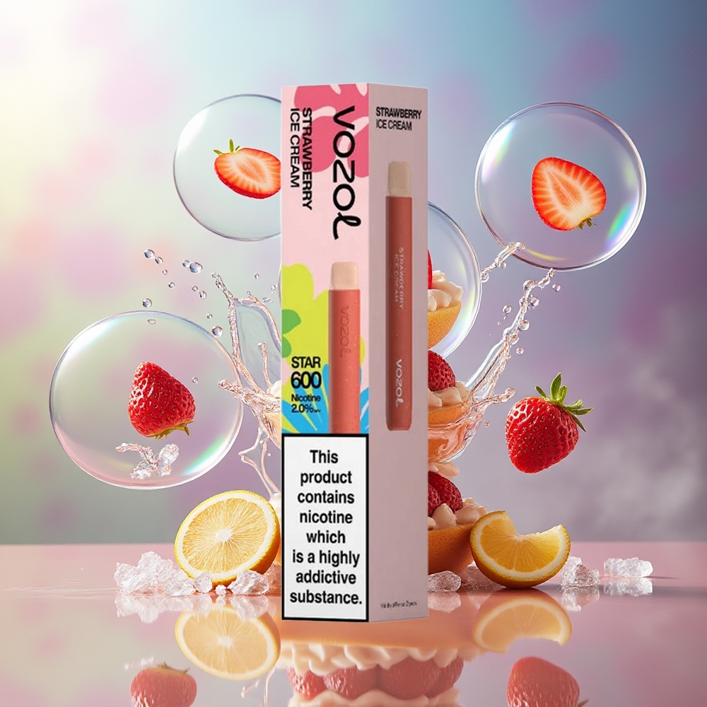 VOZOL STAR 600 Engros Danmark 500mAh Engangsdamp Jordbær Iscreme