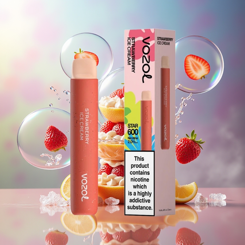 VOZOL STAR 600 Engros Danmark 500mAh Engangsdamp Jordbær Iscreme