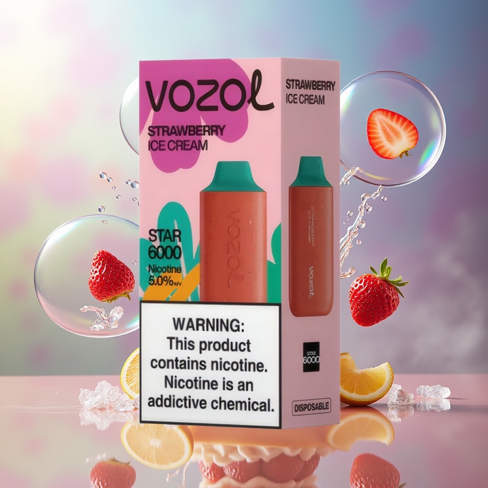 VOZOL STAR 6000 Engros Danmark 14ML Jordbær Iscreme Type-C Opladning