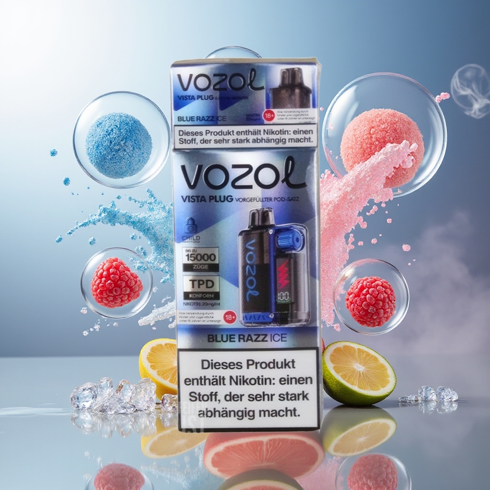 VOZOL VISTA PLUG 6000/10000 Engros Danmark Blå Hindbær Is 360° Smagsfrihed