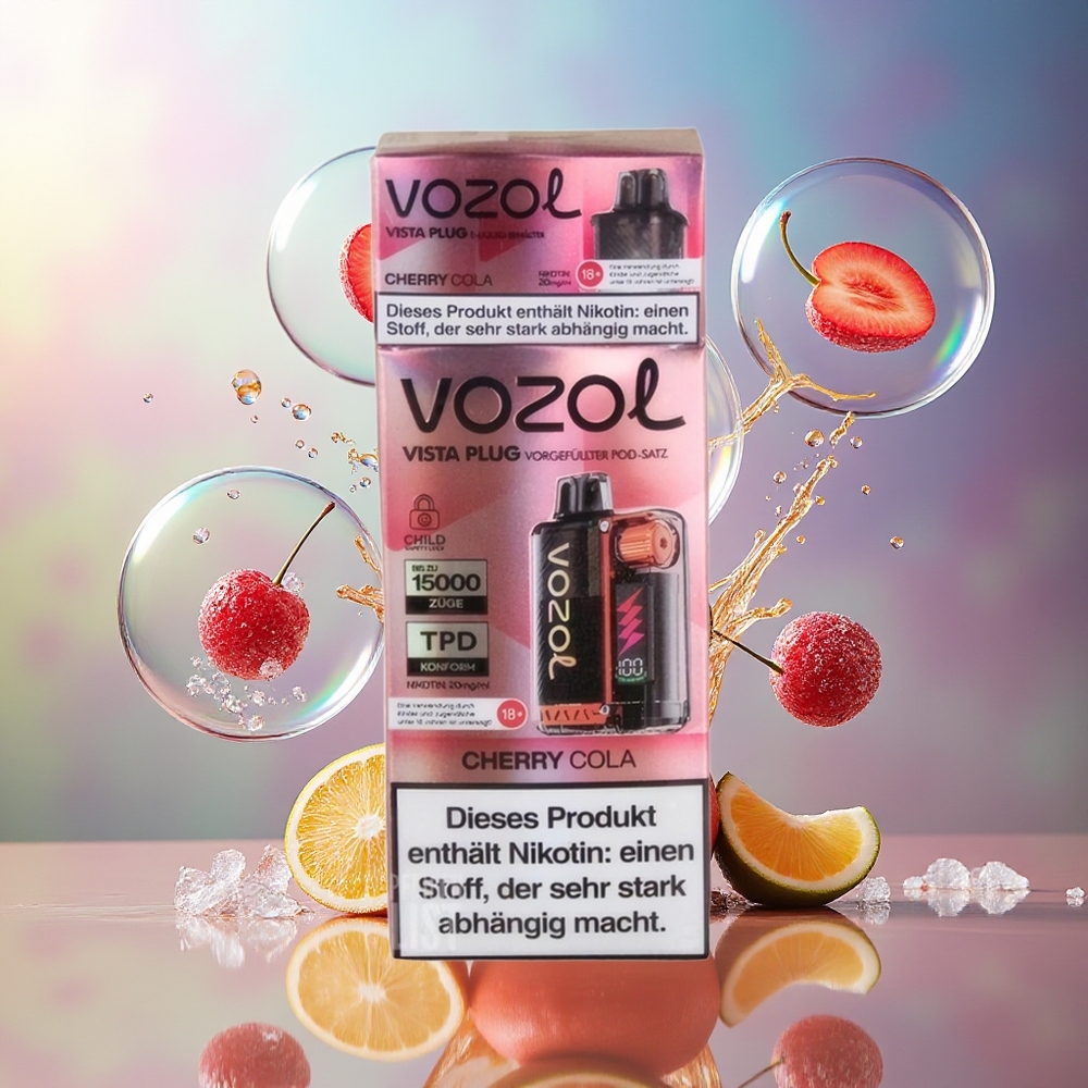 VOZOL VISTA PLUG 6000/10000 Engros Danmark Smagfuldhed 360° Kirsebær Cola
